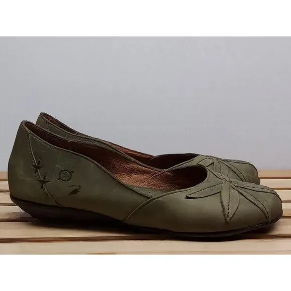 Born Womens | Green | Leather Round Toe Floral Ballet Flat Size 8.5 - Picture 6 of 12
